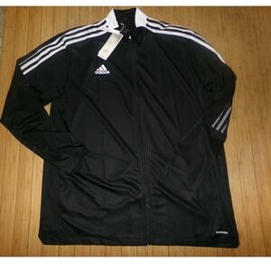 Adidas Mens 2XL Aeroready Tiro Track Jacket Black White Stripes Zip Up New